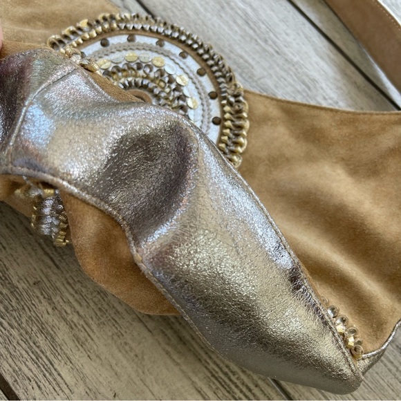 Chicos Vintage Leather Gold Embellished Hobo Bag - Picture 5 of 10